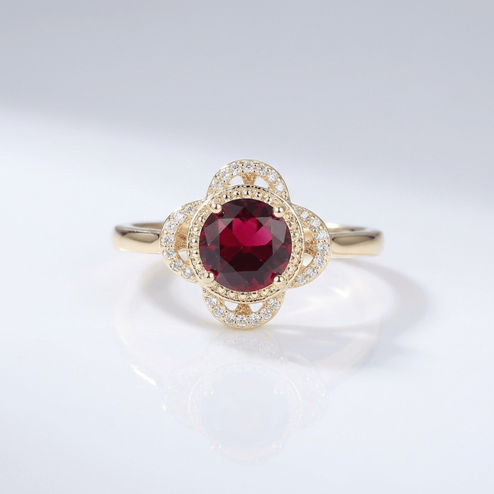 GOLD RUBY DIAMOND HALO RING by Harrison & James - ring product image 1