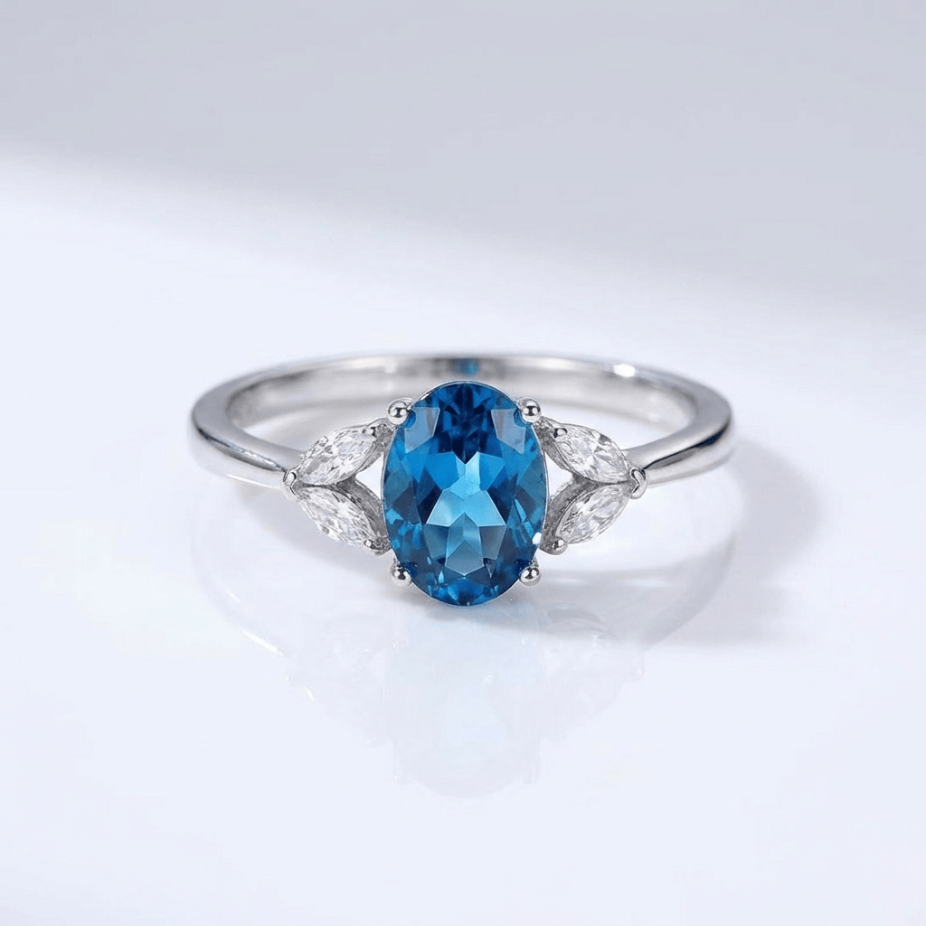 SILVER BLUE TOPAZ OVAL RING - (ADJUSTABLE) by Harrison & James - ring product image 1