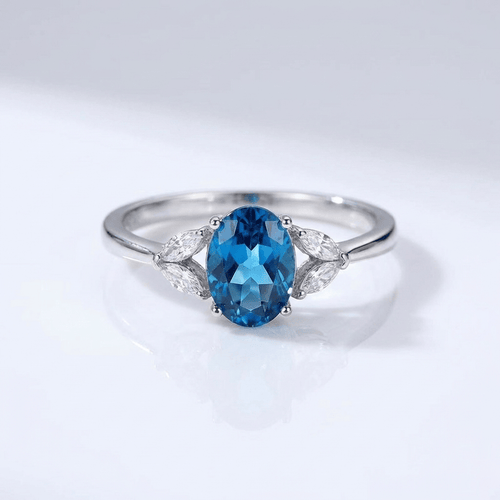 SILVER BLUE TOPAZ OVAL RING - (ADJUSTABLE) by Harrison & James - ring product image 1