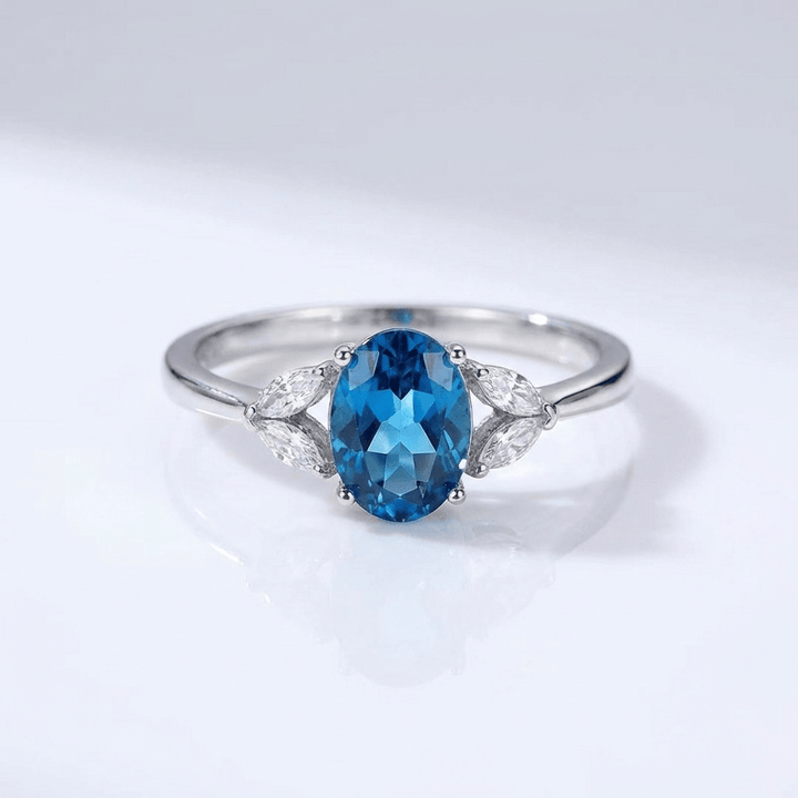 SILVER BLUE TOPAZ OVAL RING - (ADJUSTABLE) by Harrison & James - ring product image 1