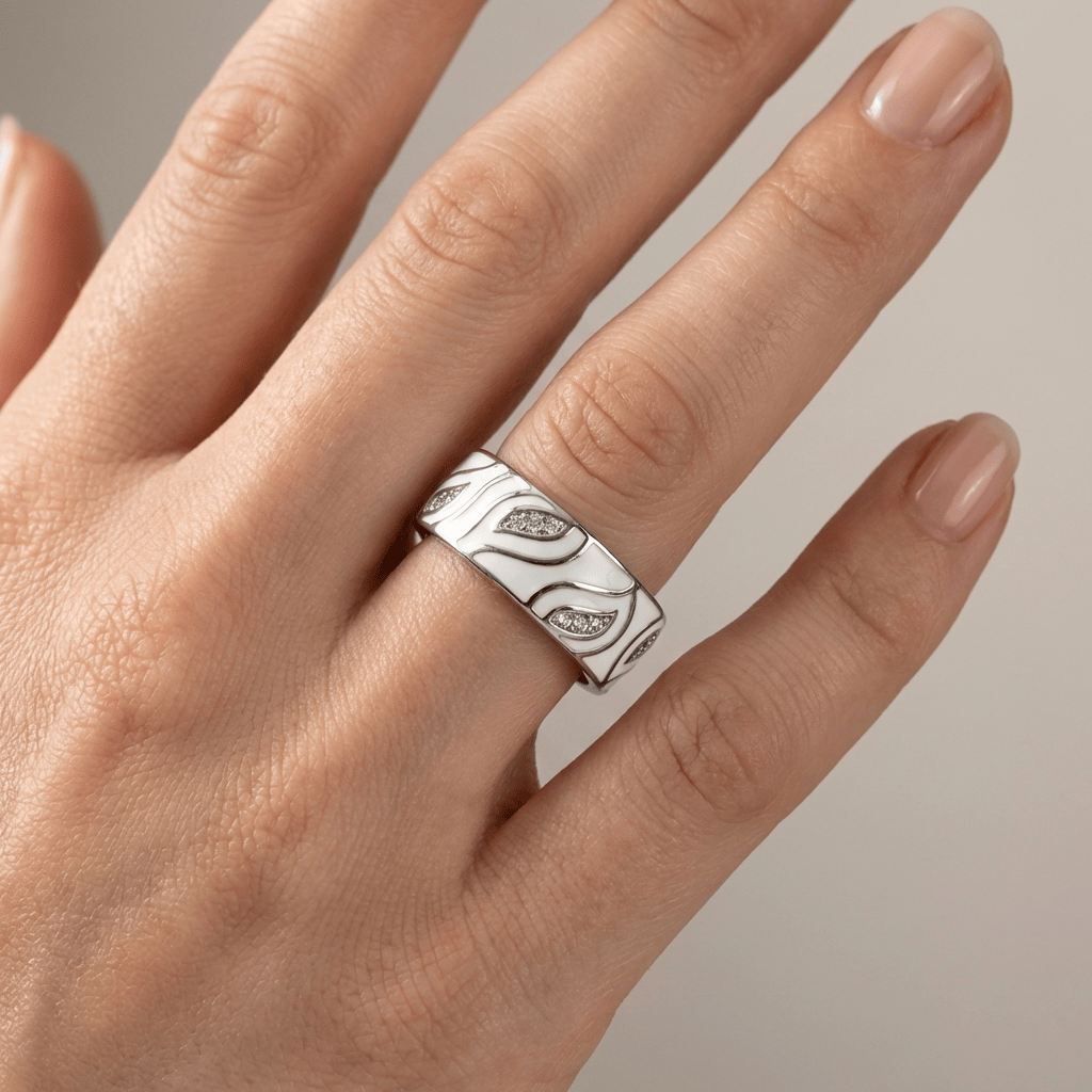 SILVER LEAF ZIRCONIA BAND RING by Harrison & James - ring product image 2