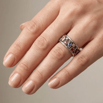 SILVER MULTI STONE RAINBOW RING by Harrison & James - ring product image 2