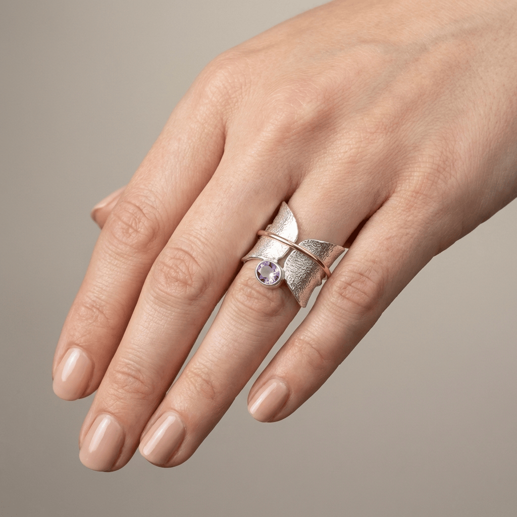BUTTERFLY AMETHYST SILVER & GOLD RING by Harrison & James - ring product image 2