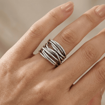 SILVER STACKED ZIRCONIA RING - (ADJUSTABLE) by Harrison & James - ring product image 4