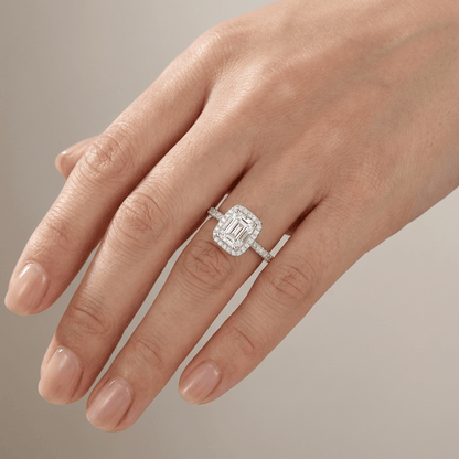 EMERALD CUT ZIRCONIA SILVER HALO RING by Harrison & James - ring product image 2