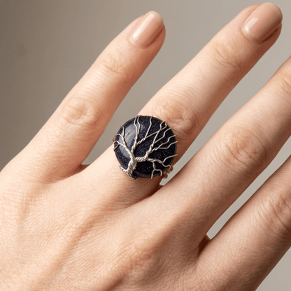 TREE OF LIFE BLUE SANDSTONE SILVER RING - (ADJUSTABLE) by Harrison & James - ring product image 2