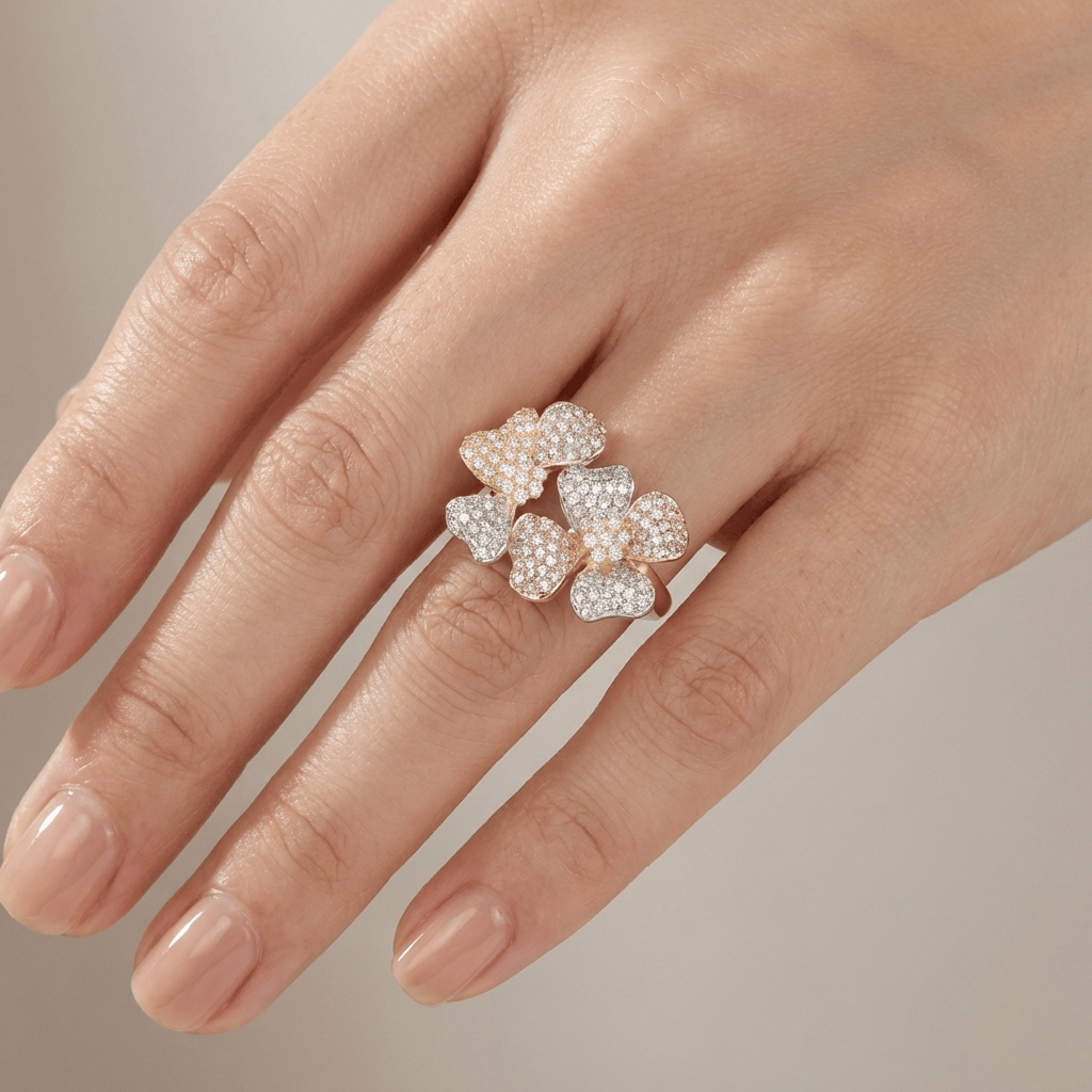 TRIPLE BUTTERFLY CRYSTAL GOLD RING by Harrison & James - ring product image 2