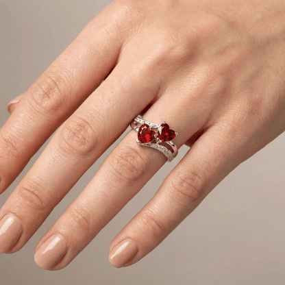 DOUBLE RED HEART SILVER RING by Harrison & James - ring product image 2