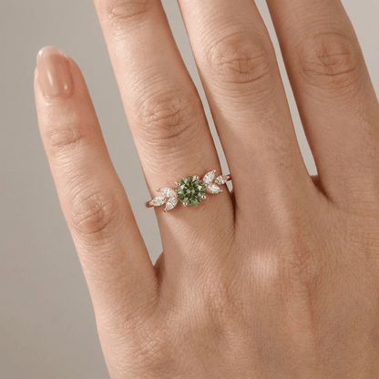 GREEN PERIDOT GOLD DAINTY LEAF RING by Harrison & James - ring product image 3