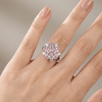 PINK CHERRY BLOSSOM CRYSTAL SILVER RING - (ADJUSTABLE) by Harrison & James - ring product image 2