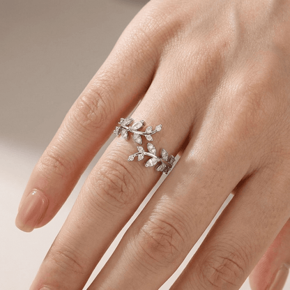 CRYSTAL LEAF VINE SILVER RING - (ADJUSTABLE) by Harrison & James - ring product image 2