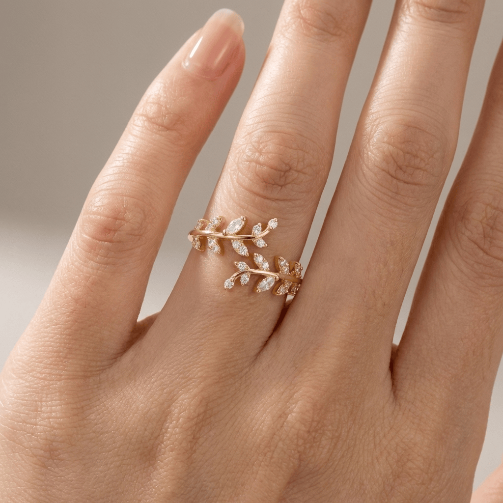 CRYSTAL LEAF VINE SILVER RING - (ADJUSTABLE) by Harrison & James - ring product image 4