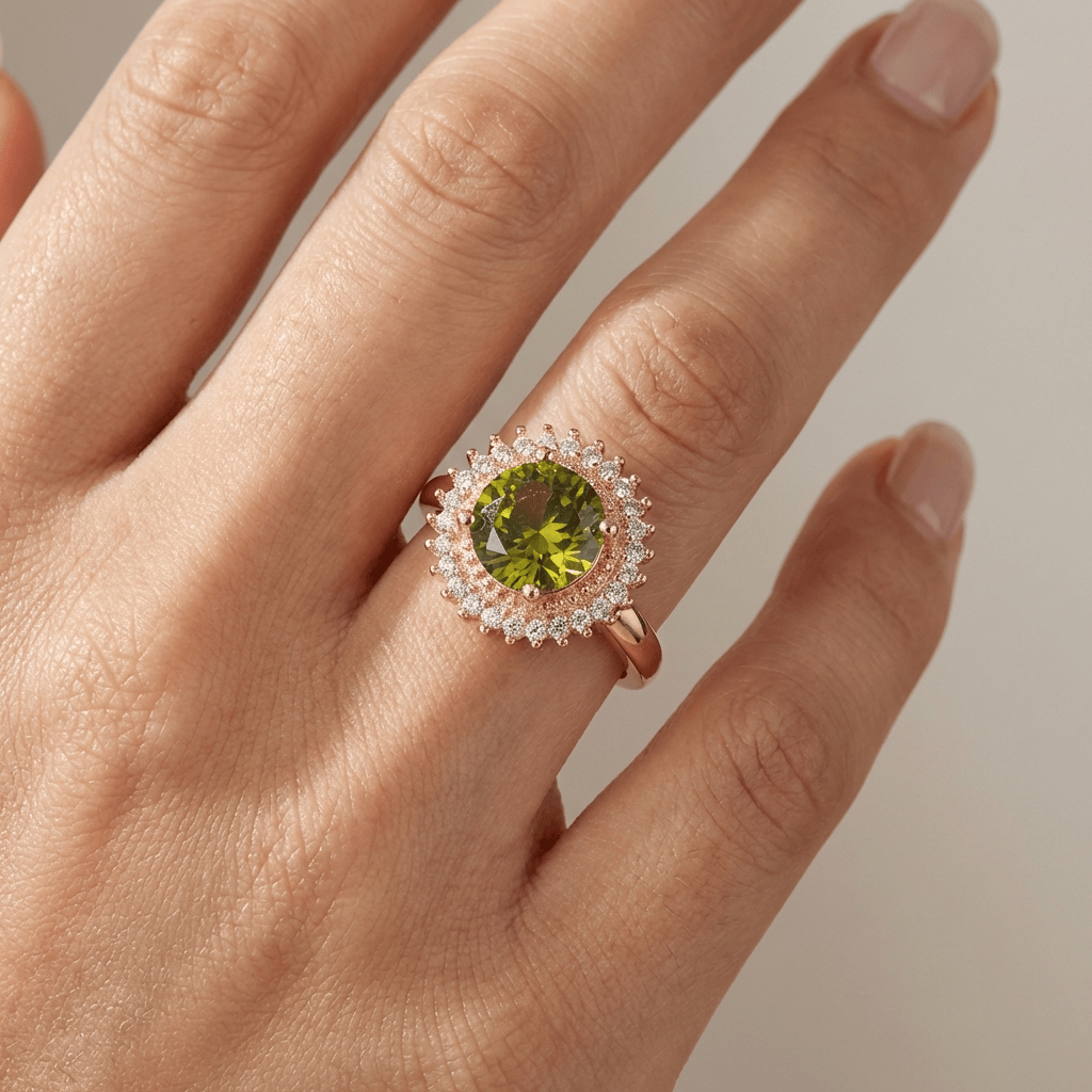 GOLD PERIDOT DIAMOND HALO RING by Harrison & James - ring product image 2
