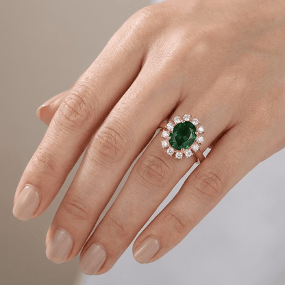 ROSE GOLD EMERALD DIAMOND HALO RING - (ADJUSTABLE) by Harrison & James - ring product image 2