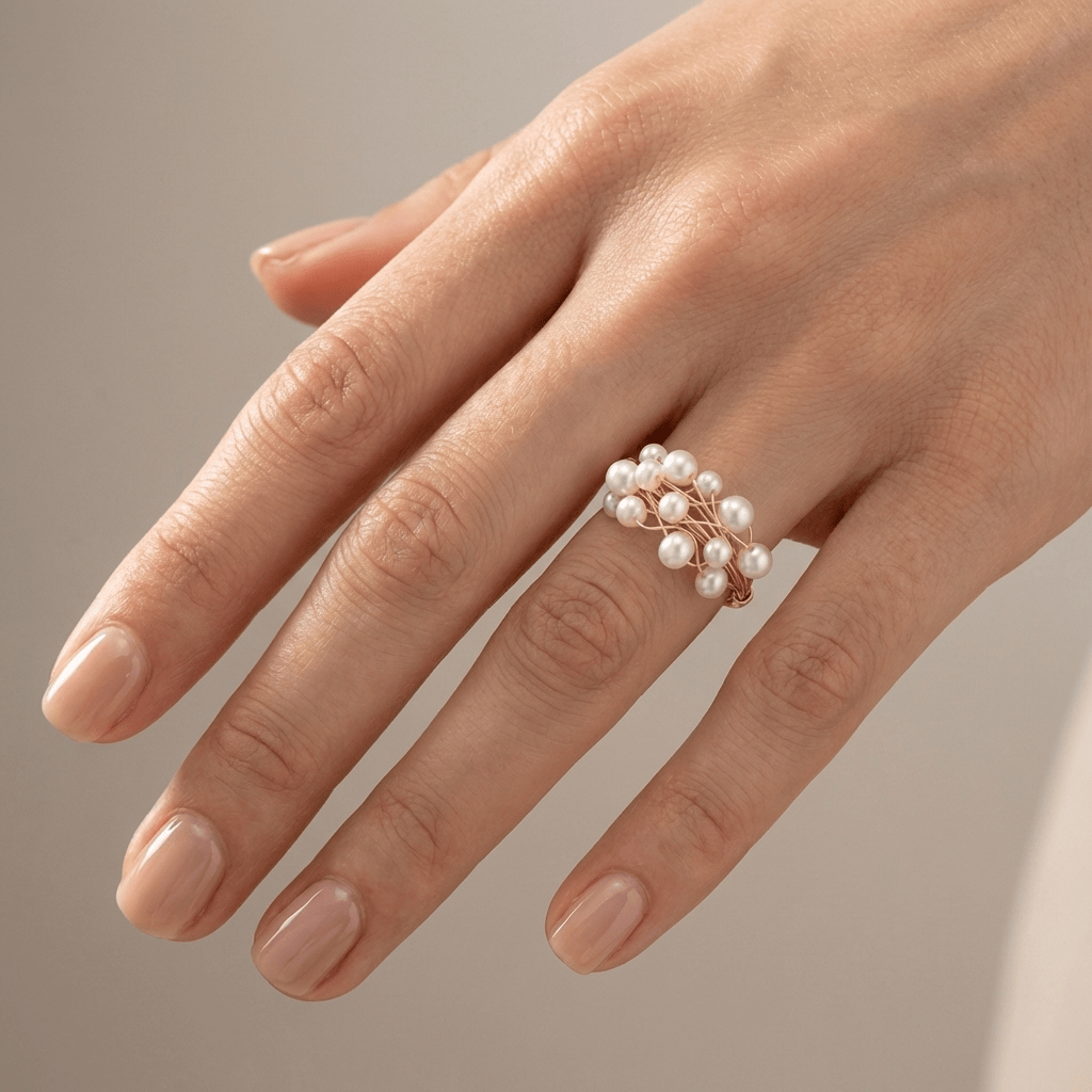 GOLD PEARL CLUSTER BANGLE RING - (ADJUSTABLE) by Harrison & James - bracelet product image 2