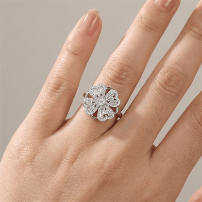 BAGUETTE ZIRCONIA ROTATING FLOWER RING - (ADJUSTABLE) by Harrison & James - ring product image 4