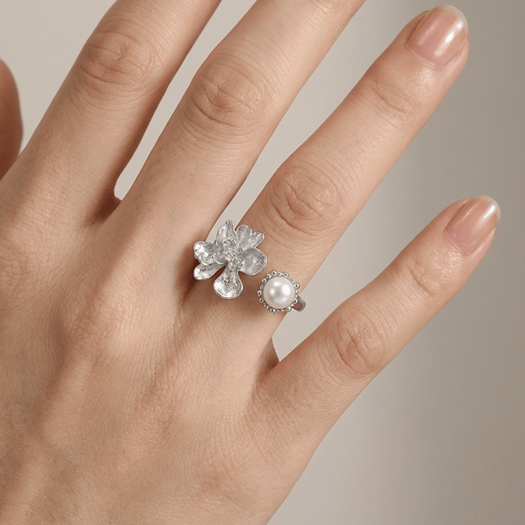 SILVER PEARL BEADED RING by Harrison & James - ring product image 2
