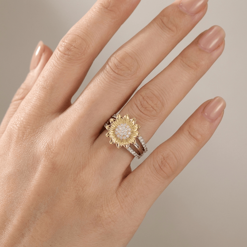 SILVER GOLD SUNFLOWER DIAMOND RING by Harrison & James - ring product image 2