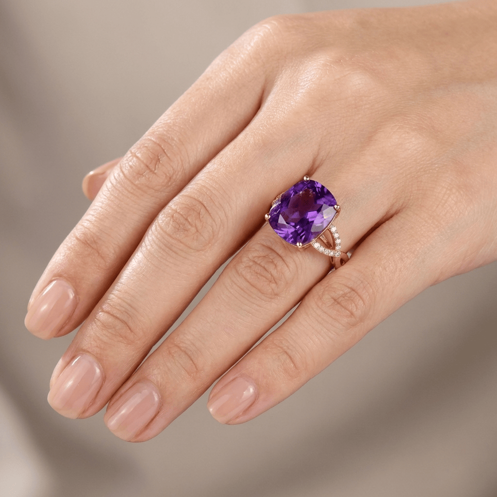 ROSE GOLD AMETHYST CUSHION RING - (ADJUSTABLE) by Harrison & James - ring product image 2