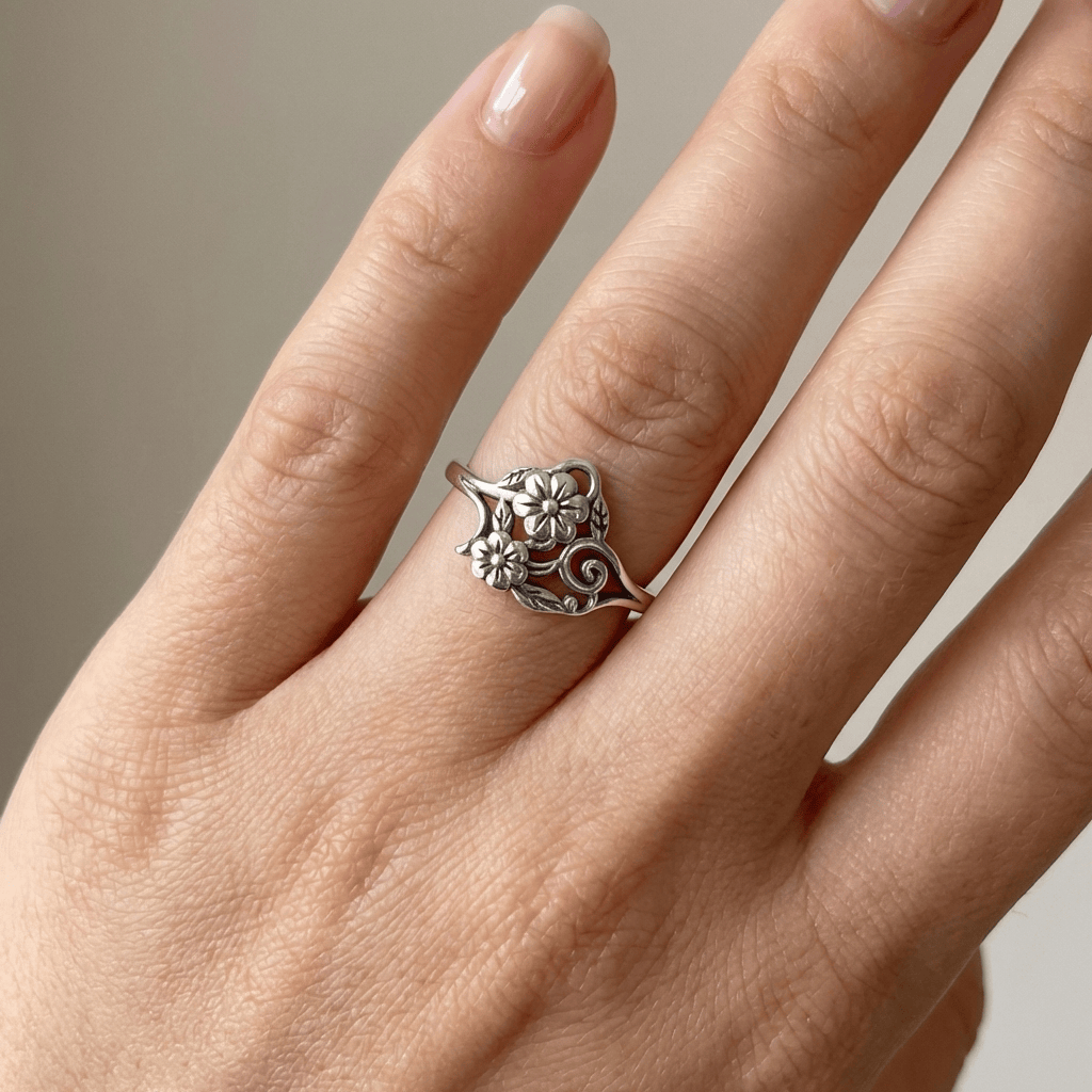 SILVER FLOWER ORNATE RING by Harrison & James - ring product image 2