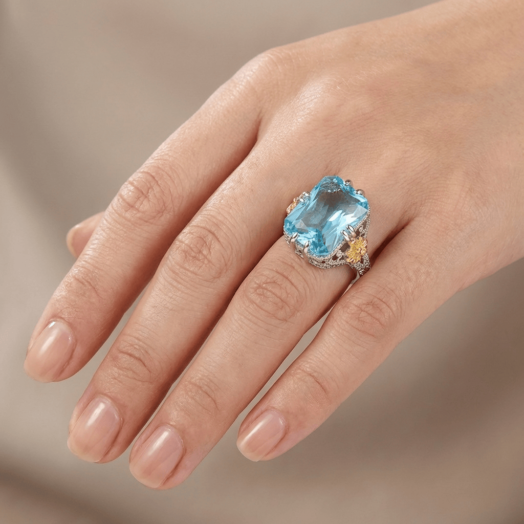 GOLD AQUAMARINE VINTAGE RING by Harrison & James - ring product image 2