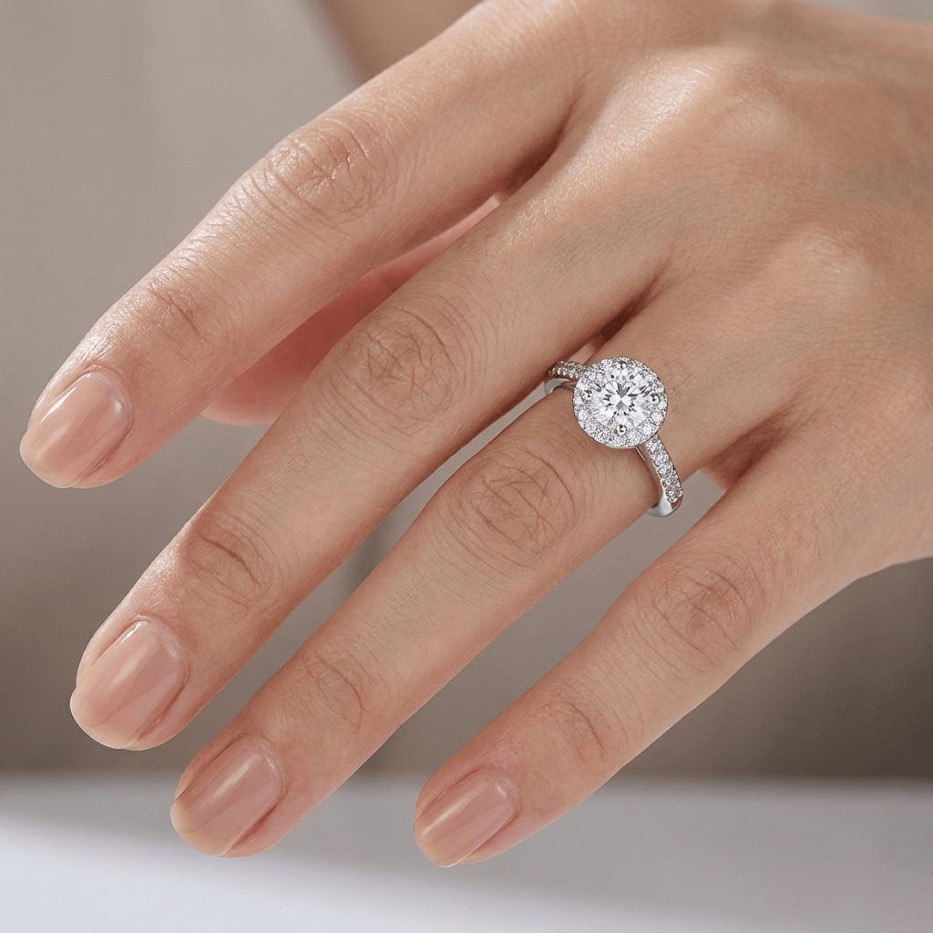 SILVER CUSHION DIAMOND PAVE HALO RING by Harrison & James - ring product image 2