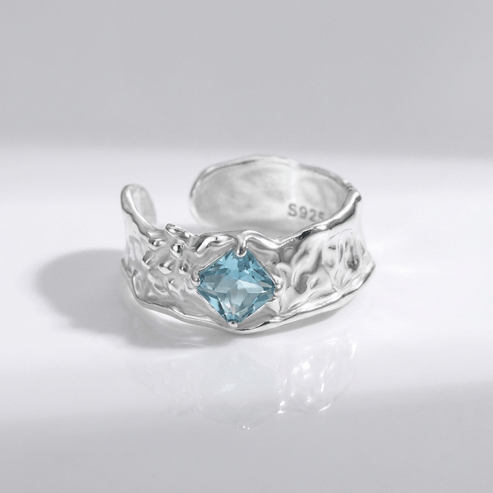 SILVER AQUAMARINE TEXTURED RING - (ADJUSTABLE) by Harrison & James - ring product image 1
