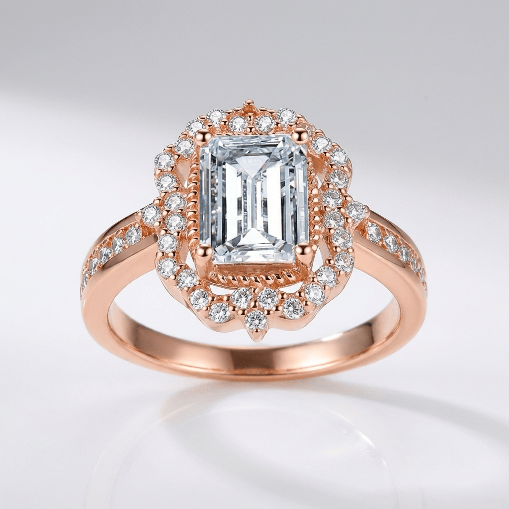 RECTANGLE DIAMOND HALO RING by Harrison & James - ring product image 1