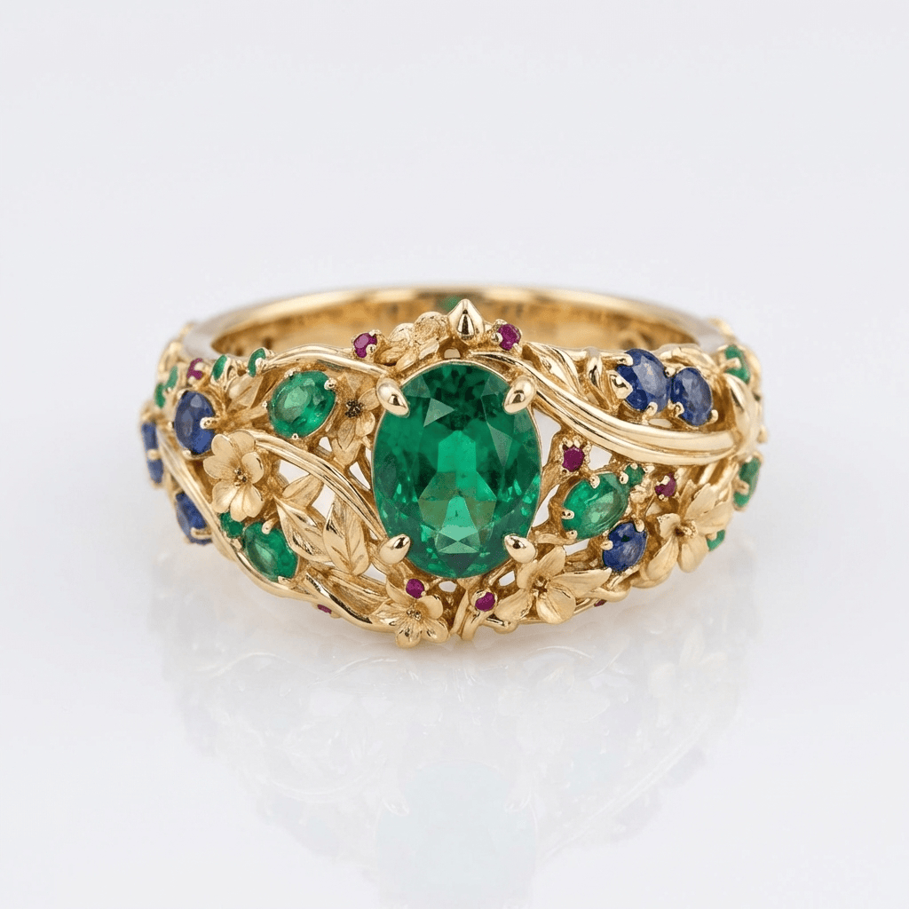GOLD EMERALD SAPPHIRE VINTAGE RING by Harrison & James - ring product image 1