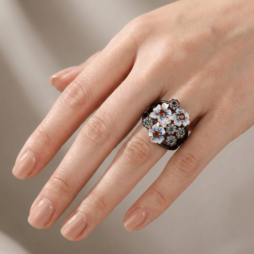COLORFUL ENAMEL FLOWER GARDEN RING by Harrison & James - ring product image 2