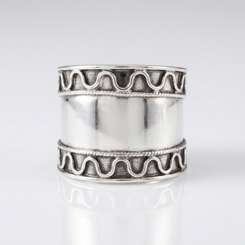 SILVER SHELL STRIPE RING by Harrison & James - ring product image 1