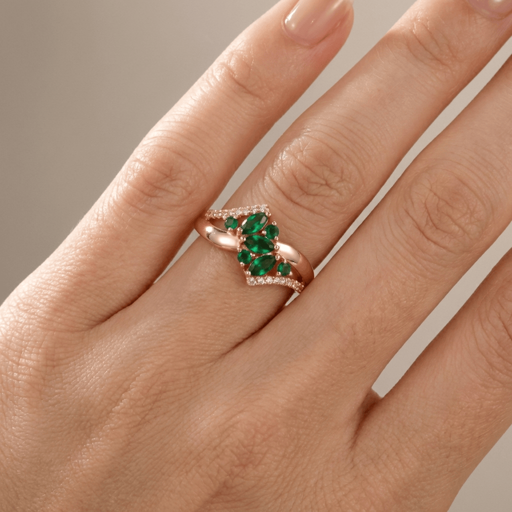 EMERALD FLOWER ROSE GOLD RING by Harrison & James - ring product image 2