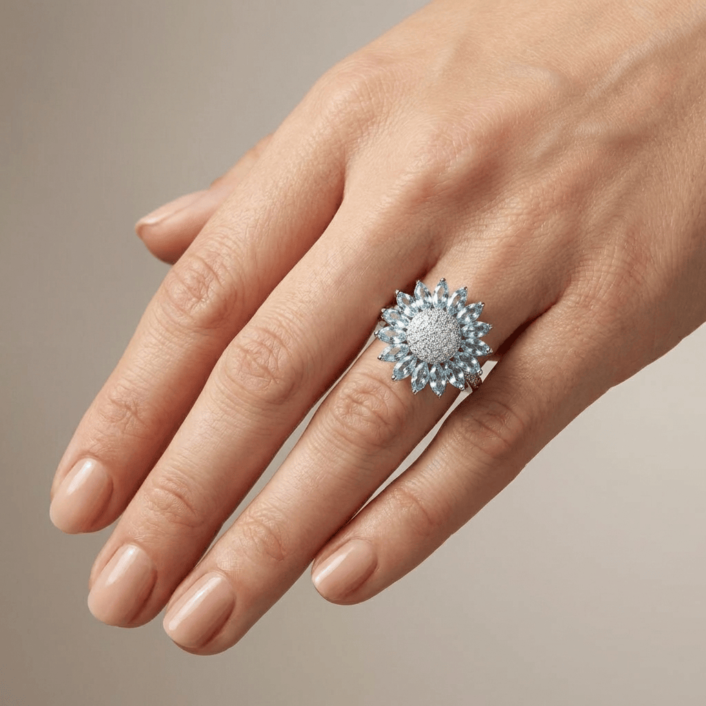 SILVER BLUE TOPAZ FLOWER RING by Harrison & James - ring product image 2