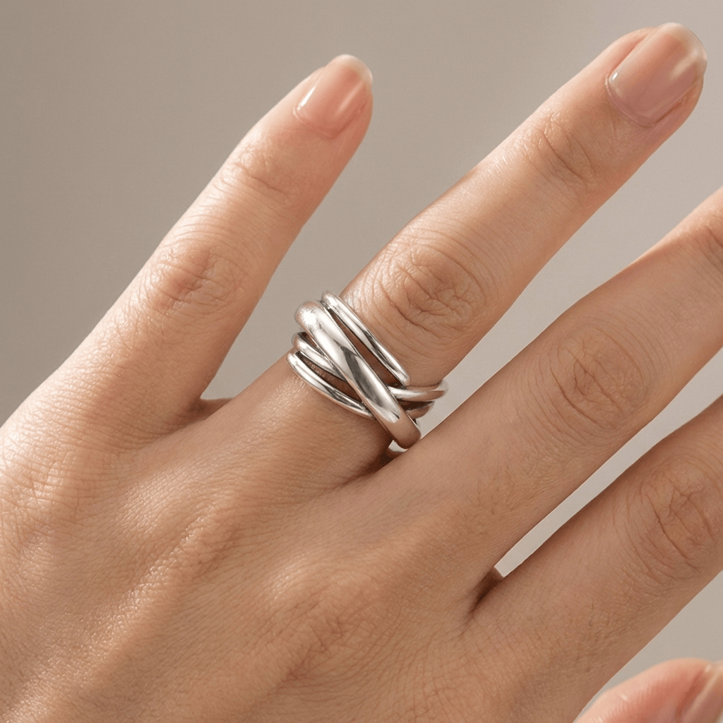 SILVER STACKED ZIRCONIA RING - (ADJUSTABLE) by Harrison & James - ring product image 2