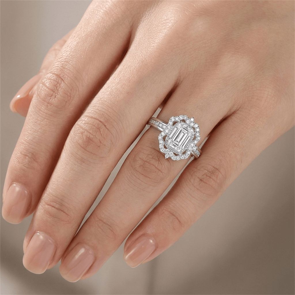 RECTANGLE DIAMOND HALO RING by Harrison & James - ring product image 4