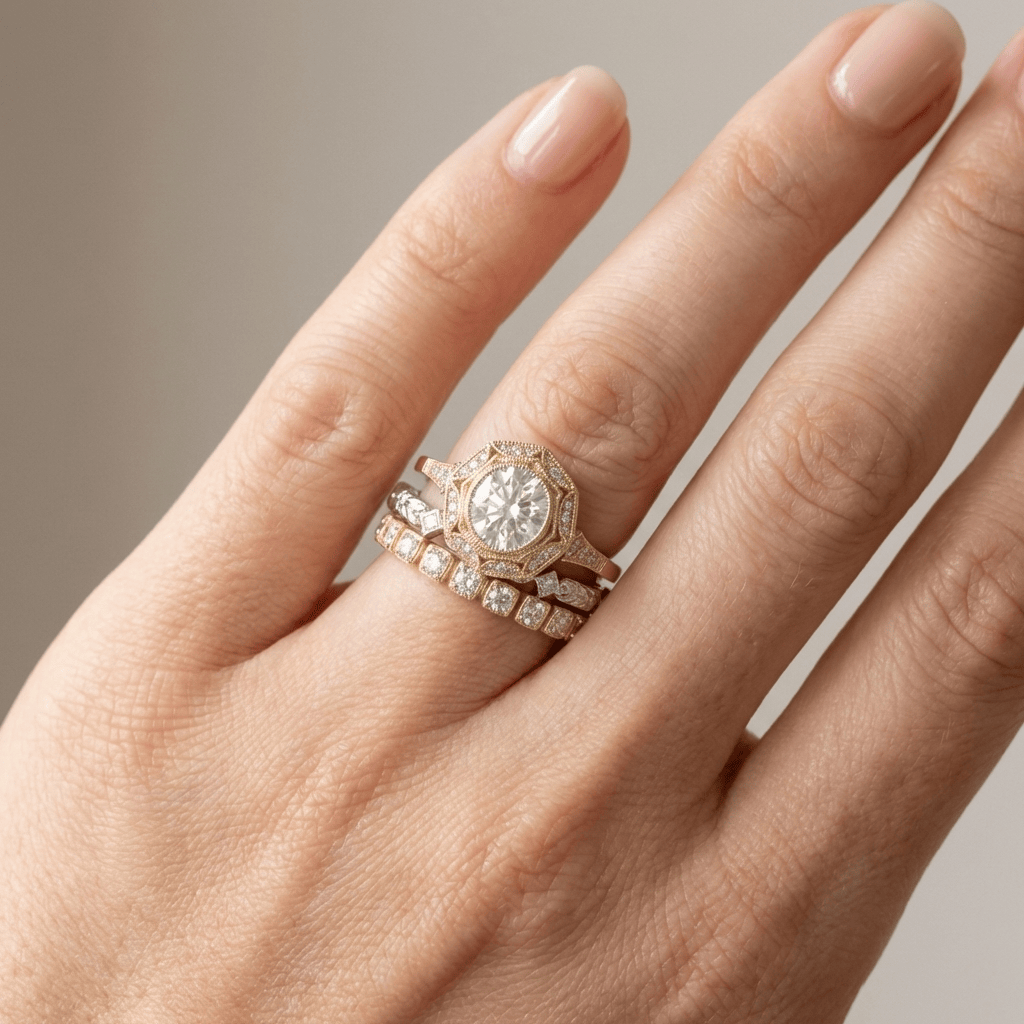 GOLD DIAMOND OVAL FILIGREE RING by Harrison & James - ring product image 2