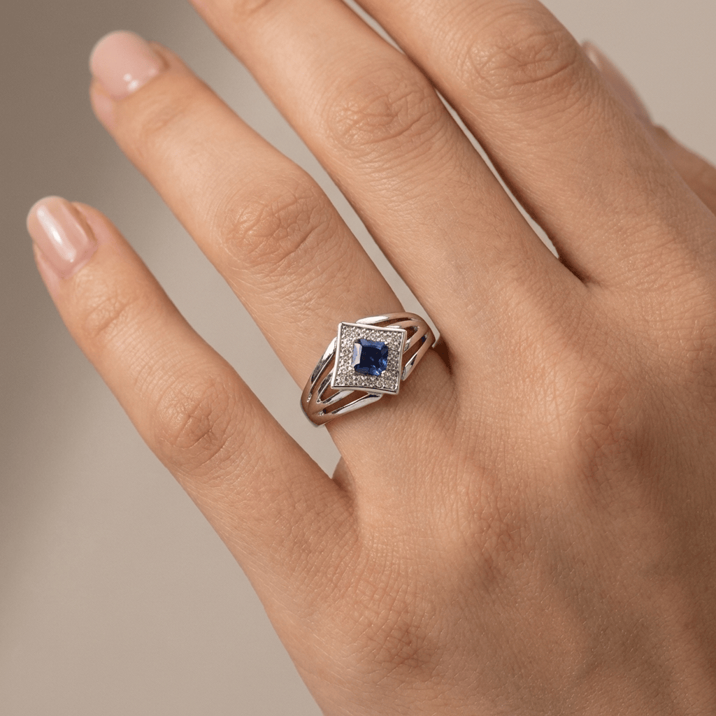 SILVER SAPPHIRE STAR RING by Harrison & James - ring product image 2