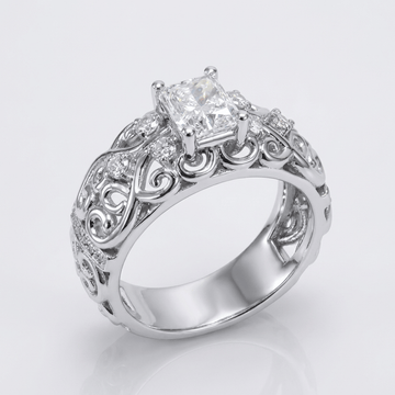 SILVER CUSHION DIAMOND CARVED RING by Harrison & James - ring product image 1