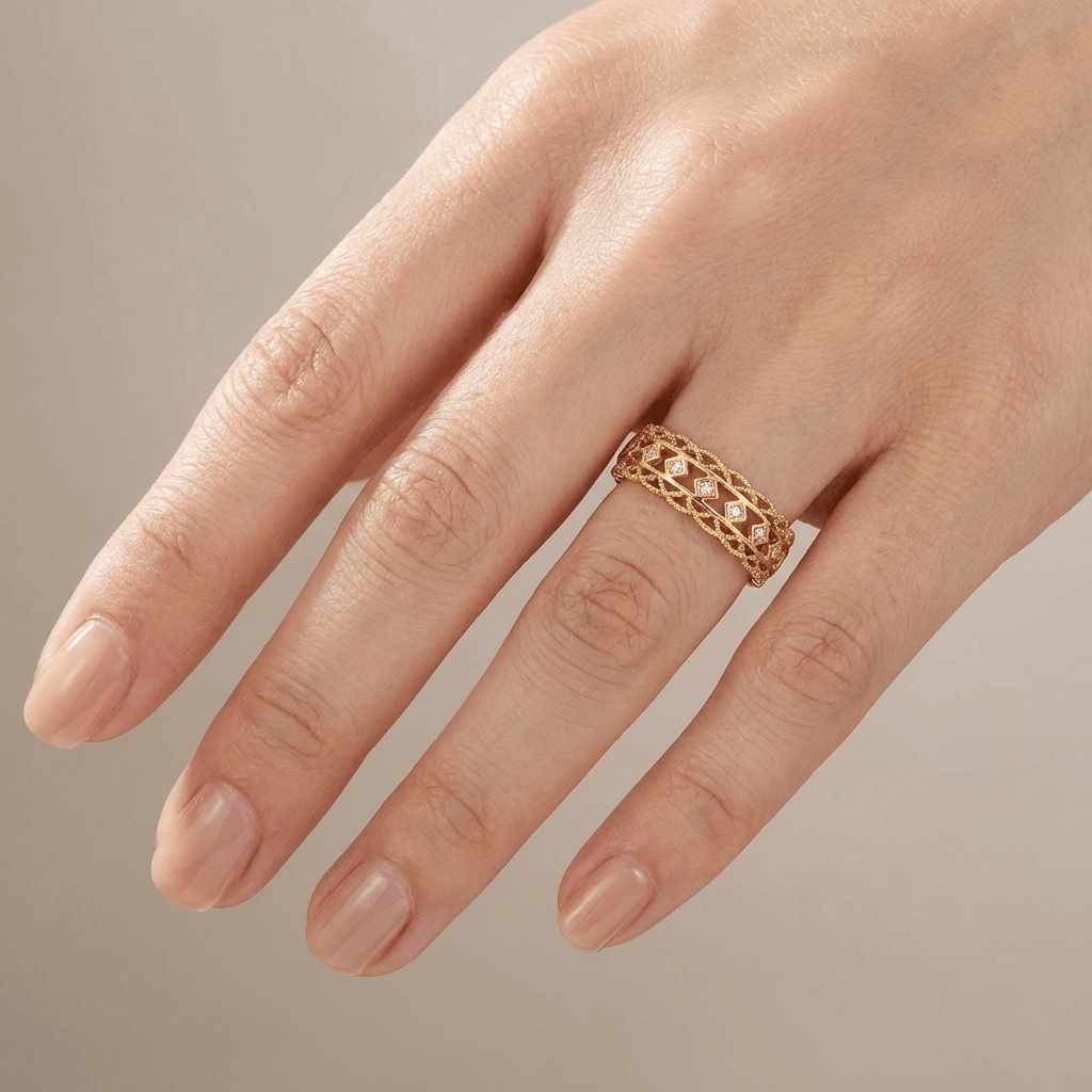 GOLD DIAMOND OPEN WORK RING by Harrison & James - ring product image 2