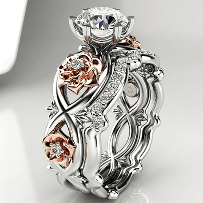 SILVER ROSE GOLD DIAMOND FLORAL RING by Harrison & James - ring product image 1