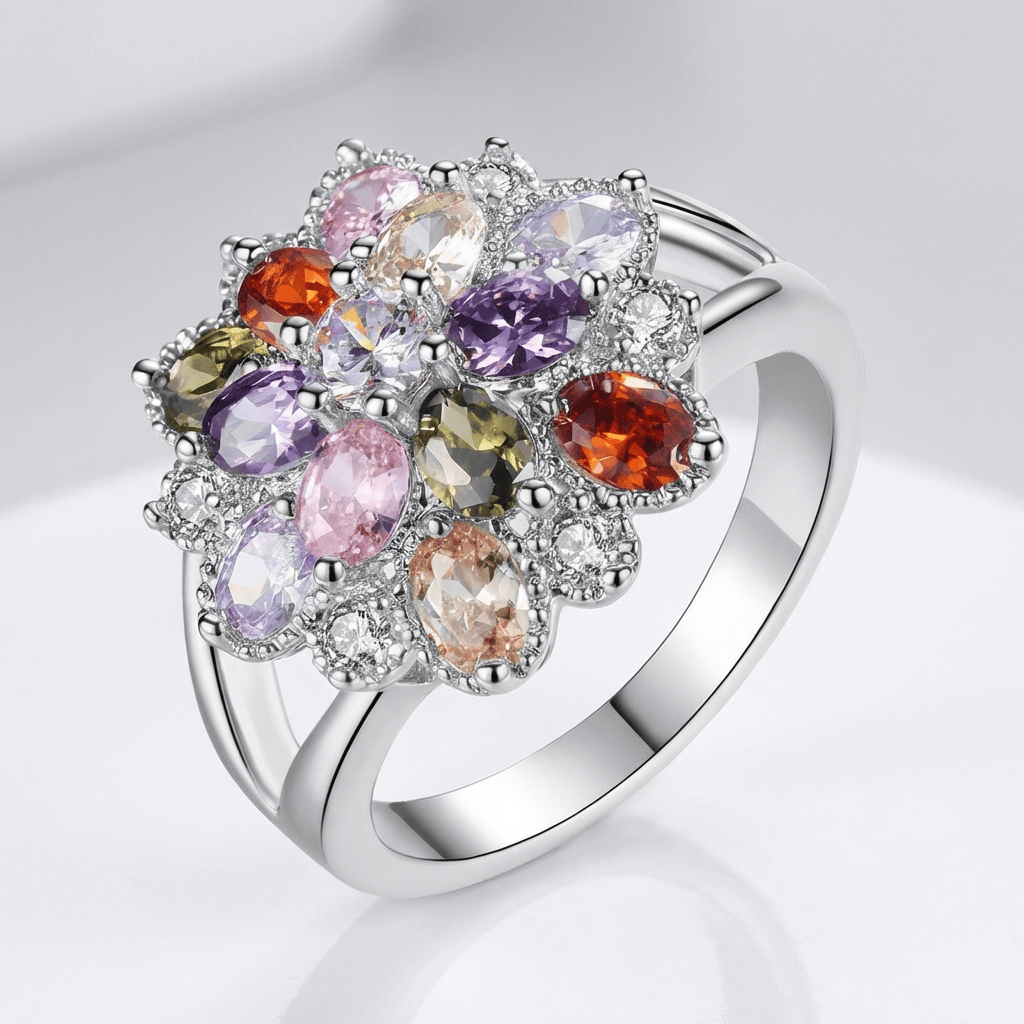 SILVER RAINBOW GEMSTONE BURST RING by Harrison & James - ring product image 1