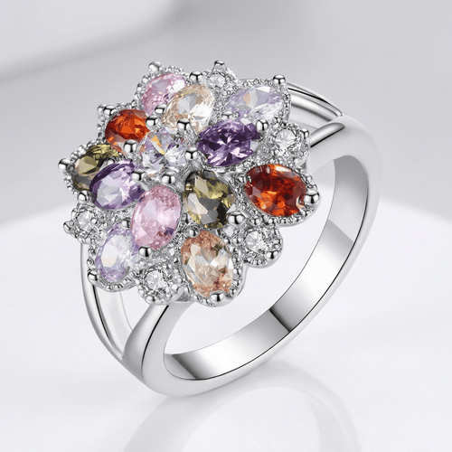 SILVER RAINBOW GEMSTONE BURST RING by Harrison & James - ring product image 1