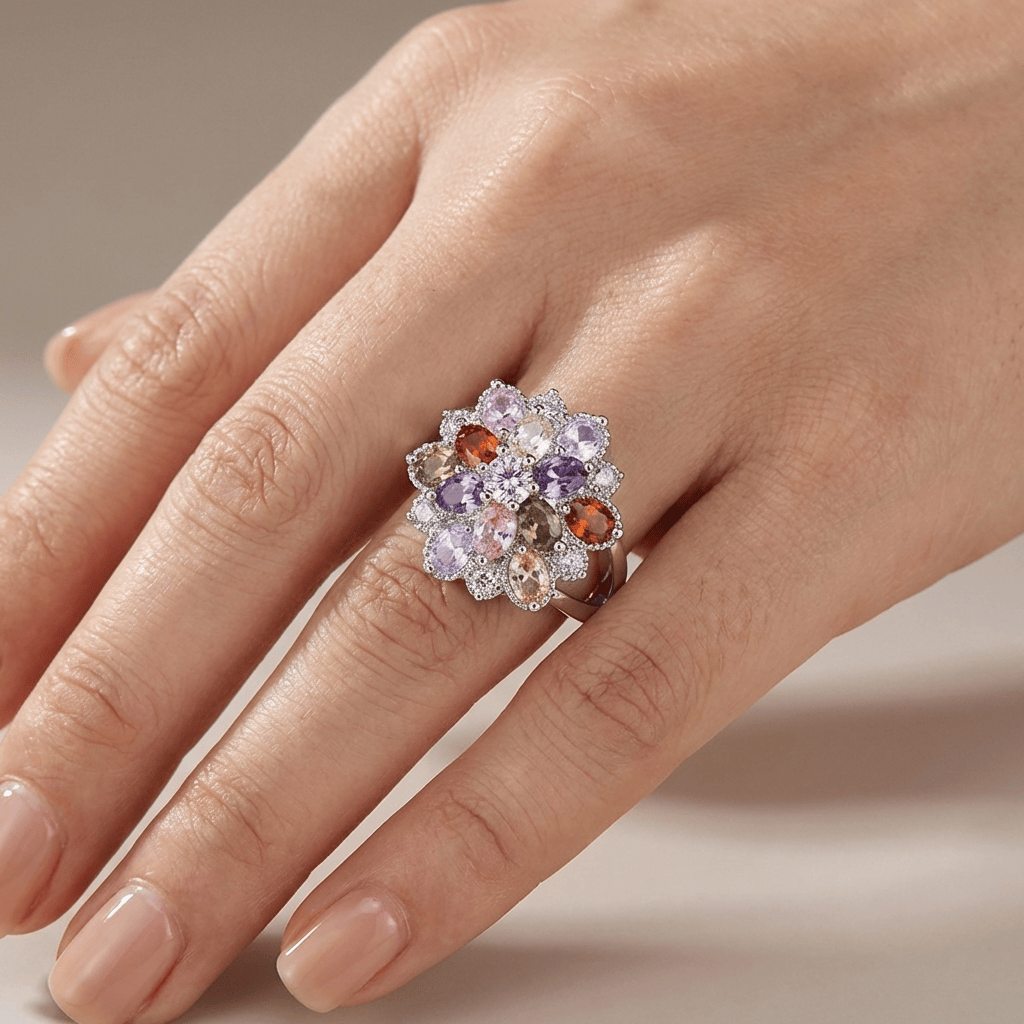 SILVER RAINBOW GEMSTONE BURST RING by Harrison & James - ring product image 2