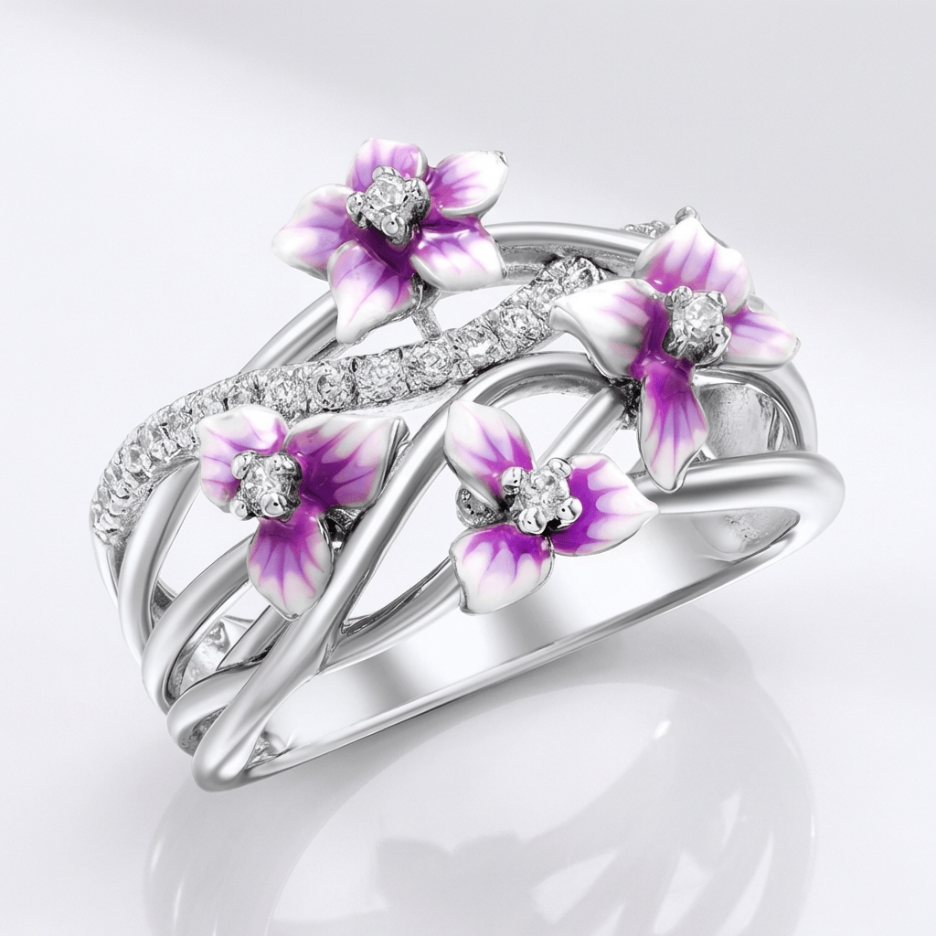 SILVER PURPLE BLOSSOM GARDEN RING by Harrison & James - ring product image 1