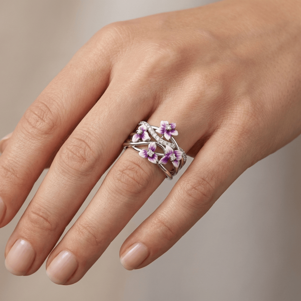 SILVER PURPLE BLOSSOM GARDEN RING by Harrison & James - ring product image 2