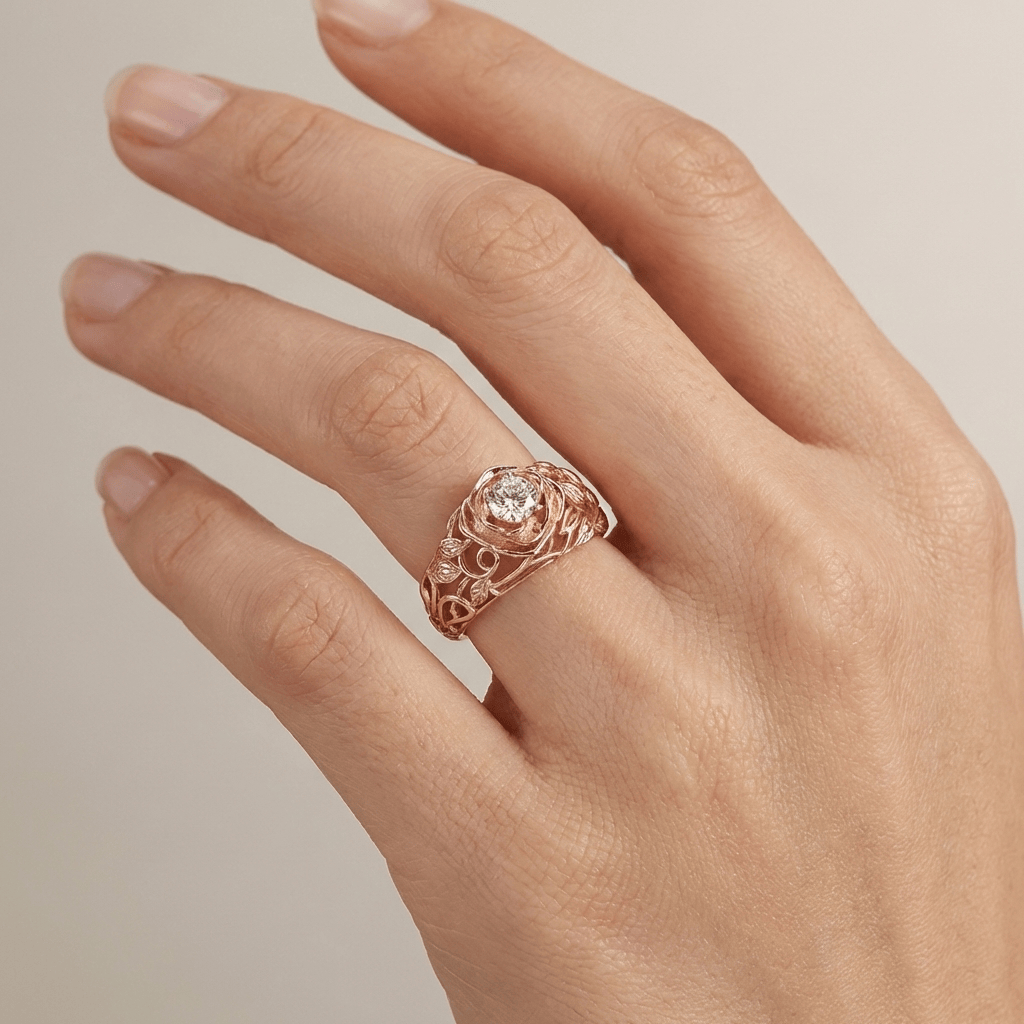 ZIRCONIA ROSE CARVED VINTAGE RING by Harrison & James - ring product image 2