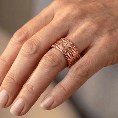 ROSE GOLD ORNATE CARVED CUFF RING - (ADJUSTABLE) by Harrison & James - ring product image 2