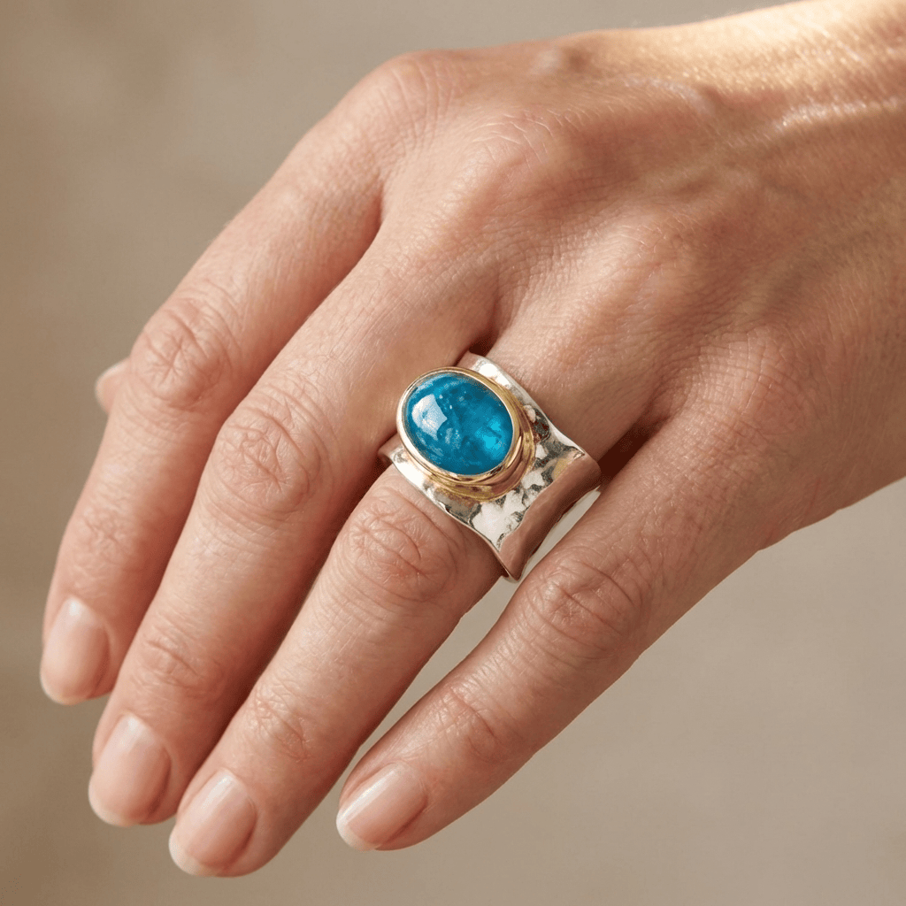 SILVER GOLD TURQUOISE MODERN RING by Harrison & James - ring product image 2