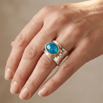 SILVER GOLD TURQUOISE MODERN RING by Harrison & James - ring product image 2