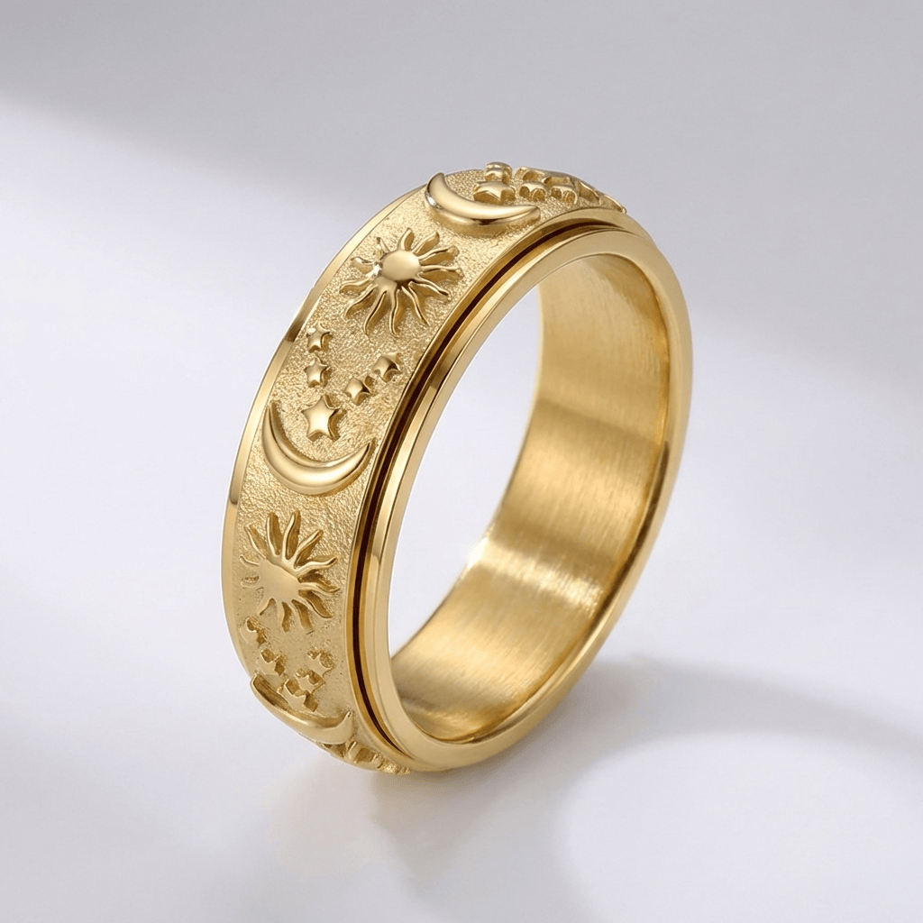 GOLD ROTATABLE CELESTIAL BAND RING by Harrison & James - ring product image 1